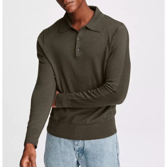 Rag & Bone NWT Army Green Barrow L/S Polo Pullover Top, Size Large, MSRP $250 - Picture 1 of 12